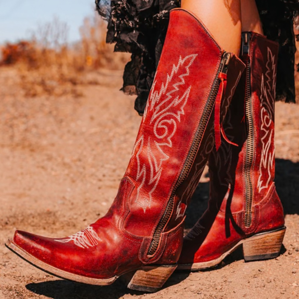 Freebird Red Embroidered Heeled Wolfgang Boots